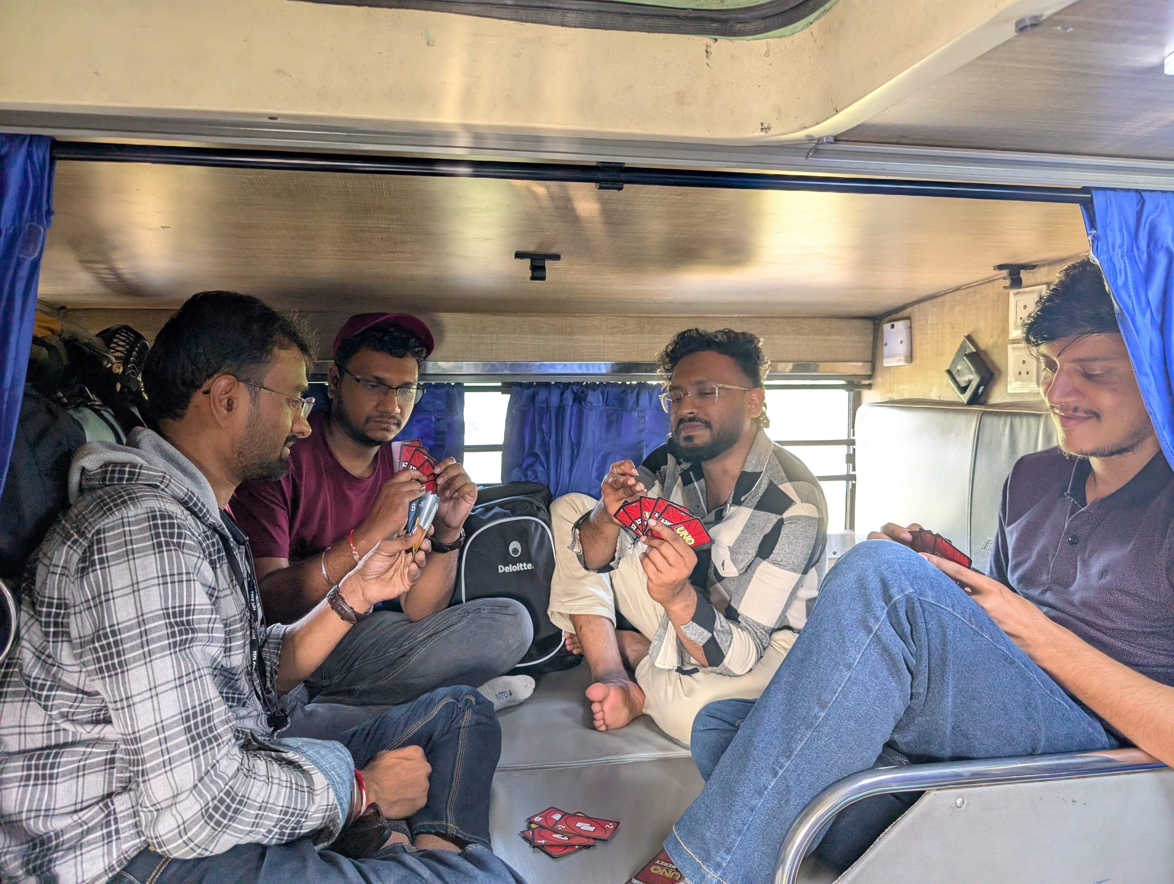 Playing UNO in the bus